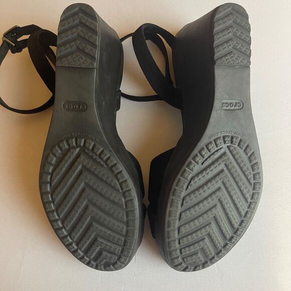 Crocs Leigh II Black Wedge Strappy Adjustable Slip On‎ Sandals Heels Womens 11 - Picture 7 of 7